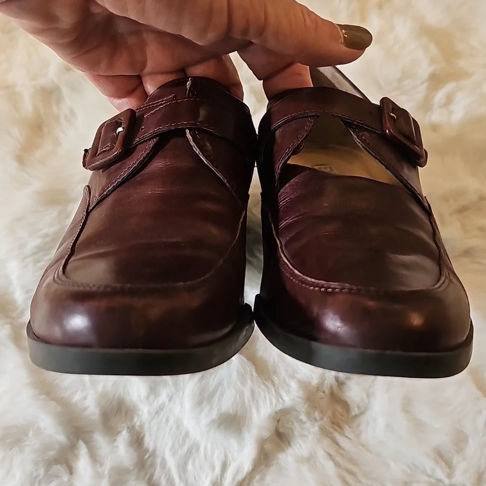 Enzo Angiolini Gravine Dark Brown Leather Chunky Heel Loafers Womens 7 Academia